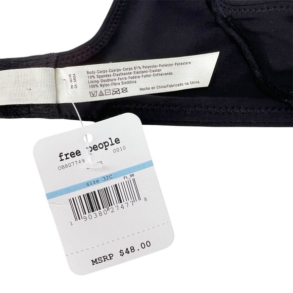Free People Intimately Underwired Bra Size 32C Black Unlined New NWT - Picture 5 of 6